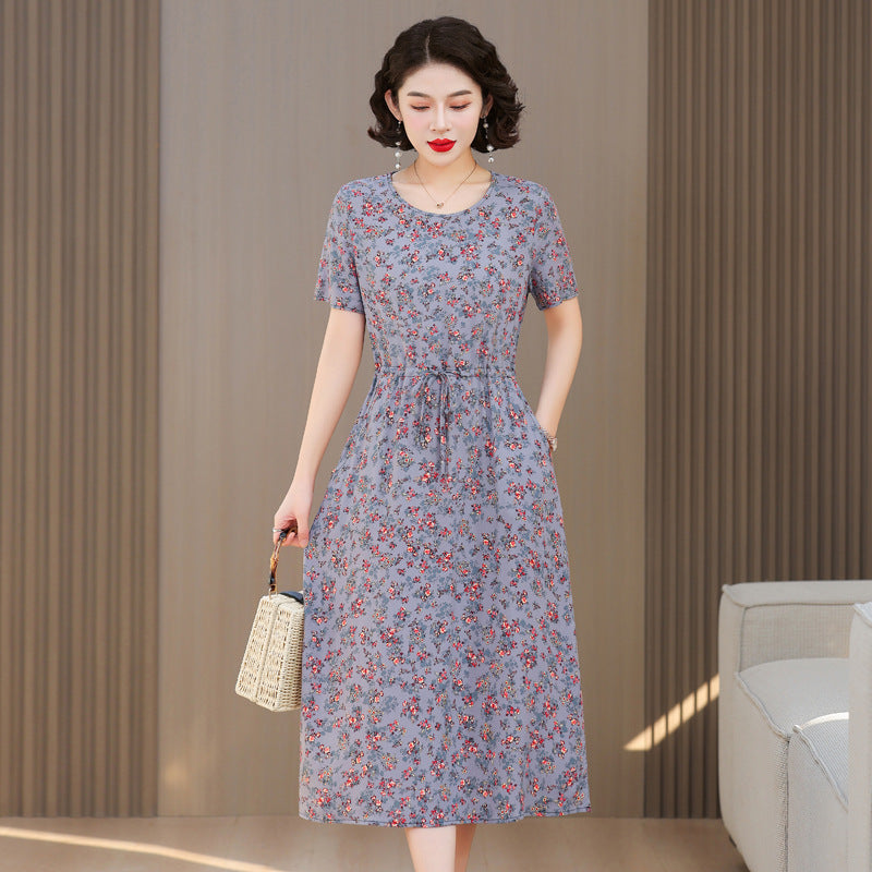 Fashion Cotton Silk Elegant Floral Small Slim Dress
