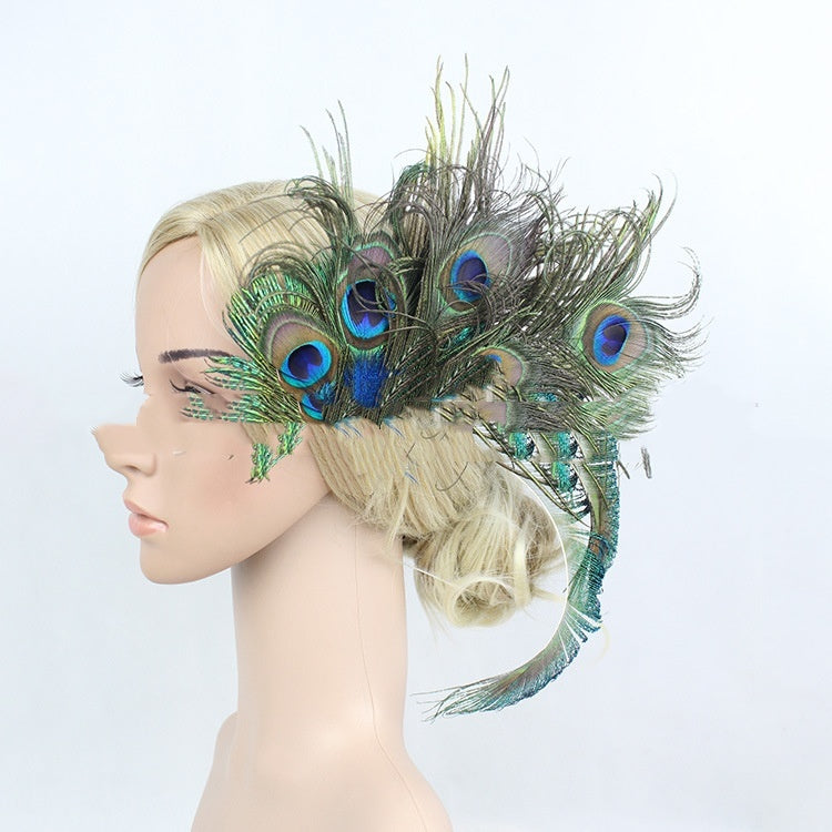 Bride Peacock Feather Headwear Party Ball Exaggerated Barrettes