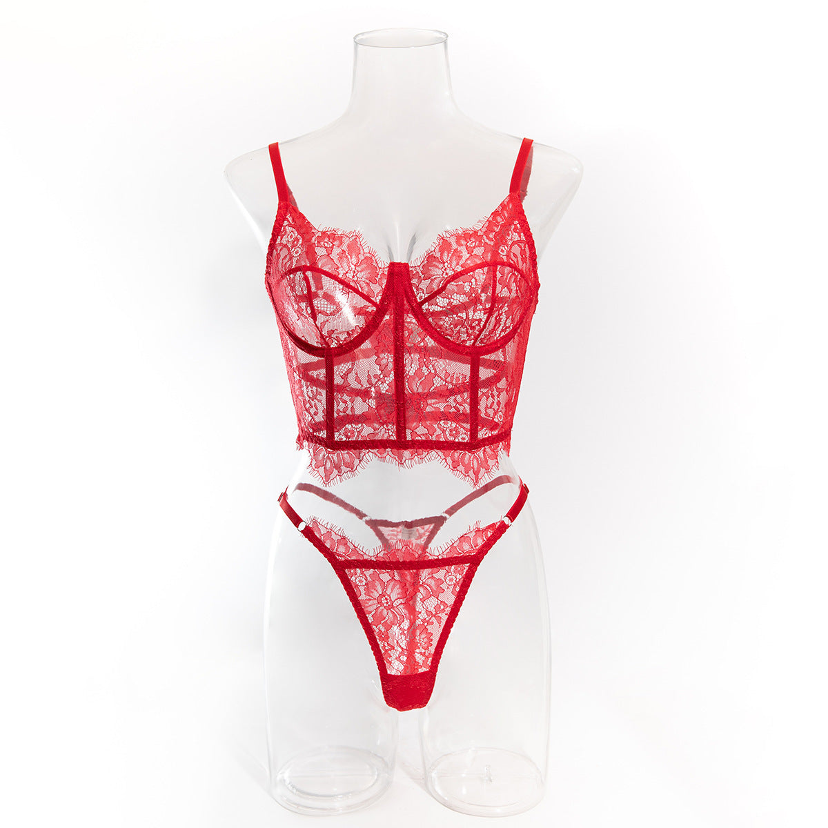 See-through Fishbone Top Vest Suit Lace Underwear For Women