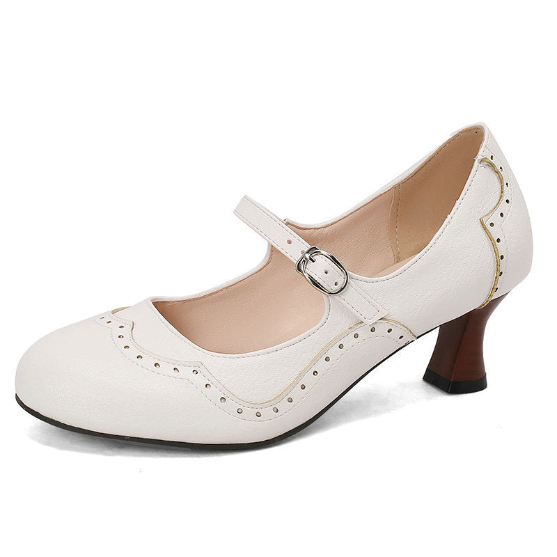 Rock Carved Hollow High Heel Women's Shoes Retro British Style Buckle