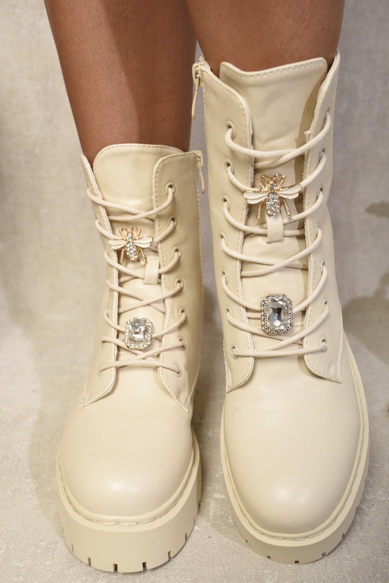 Zip Lace Up Chunky Biker Boots