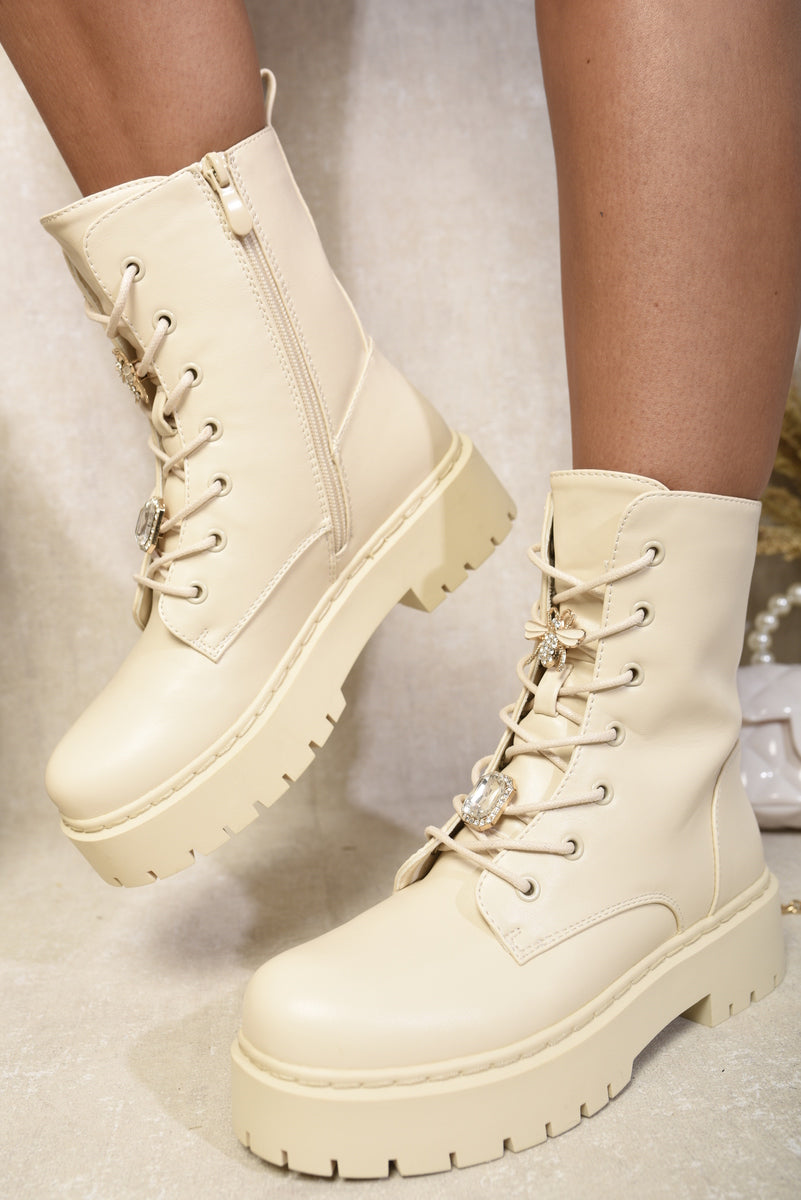 Zip Lace Up Chunky Biker Boots