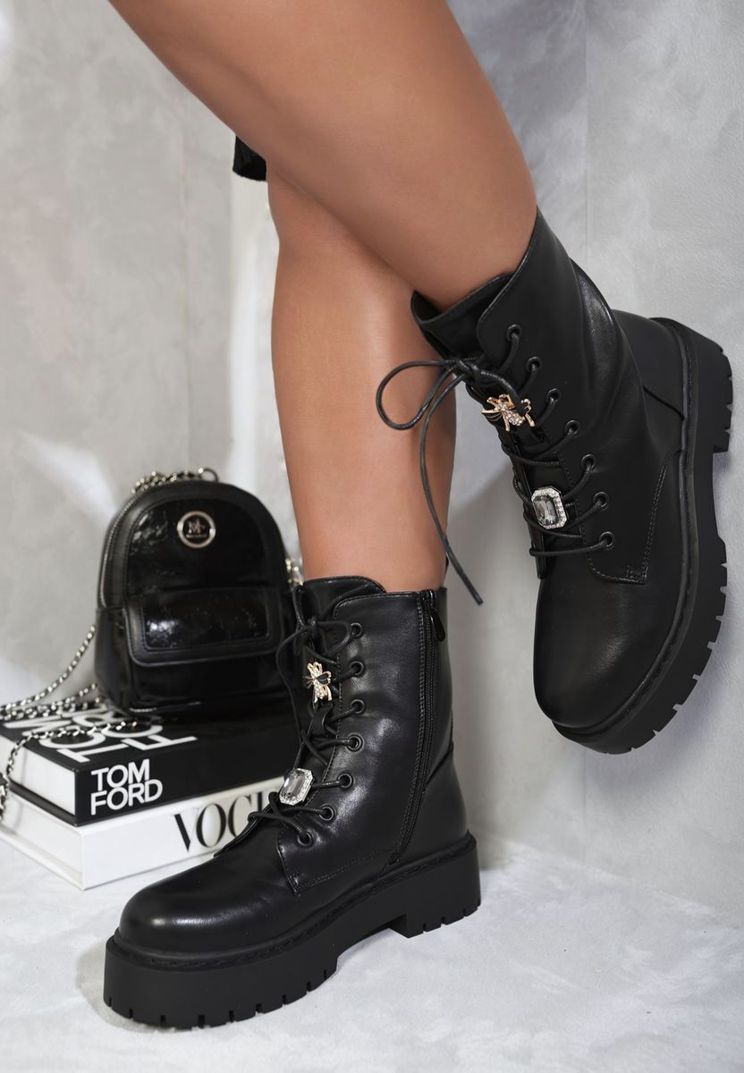 Zip Lace Up Chunky Biker Boots