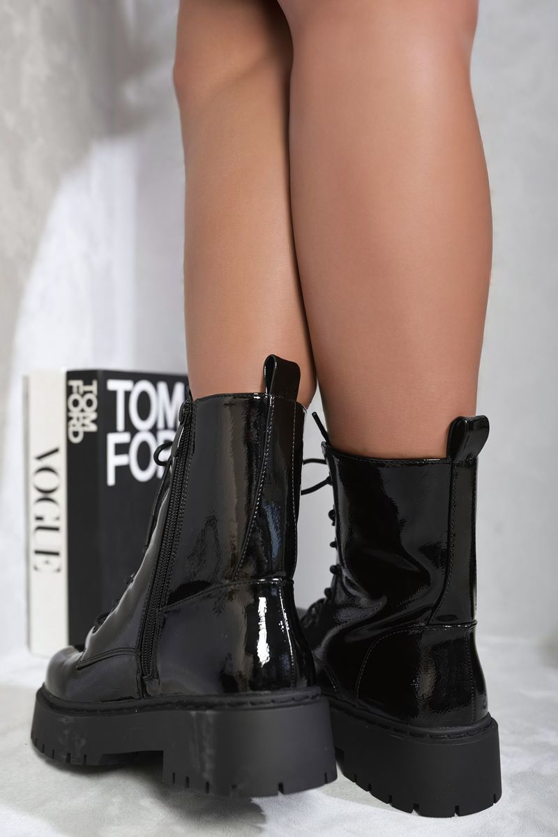 Zip Lace Up Chunky Biker Boots
