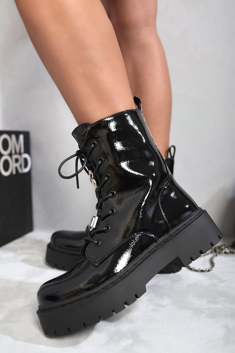 Zip Lace Up Chunky Biker Boots