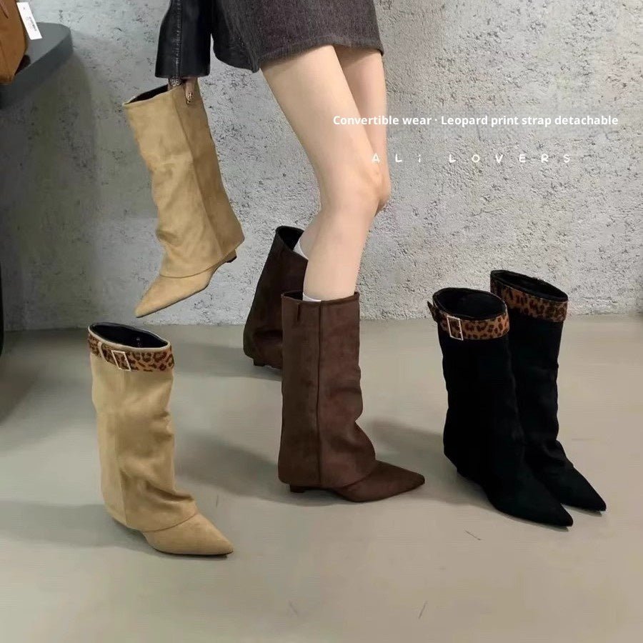 Retro Western Slimming Belt Buckle Middle Boots - BECAMAS FASHION HUB