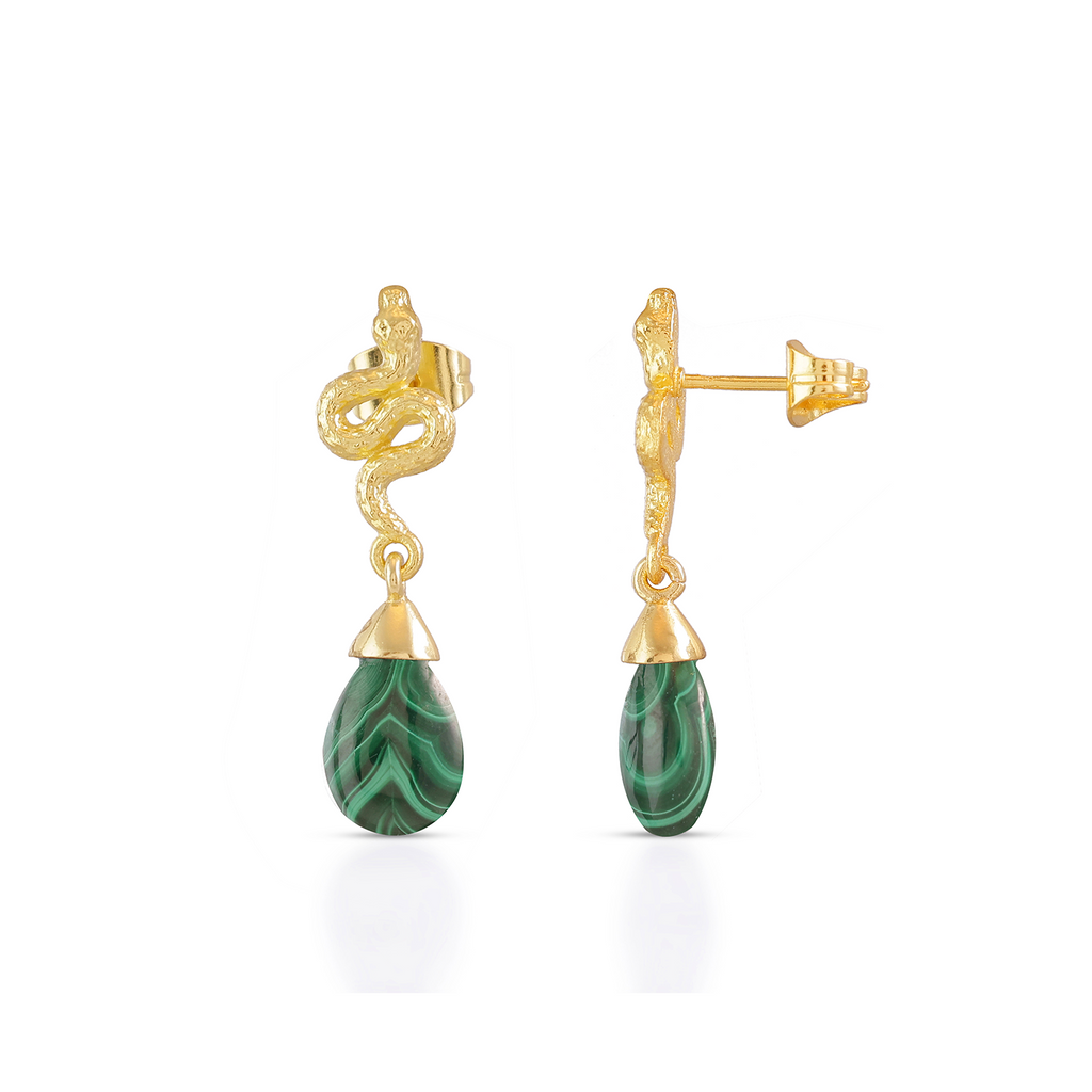 Boucles d'oreilles pendantes Méduse en malachite