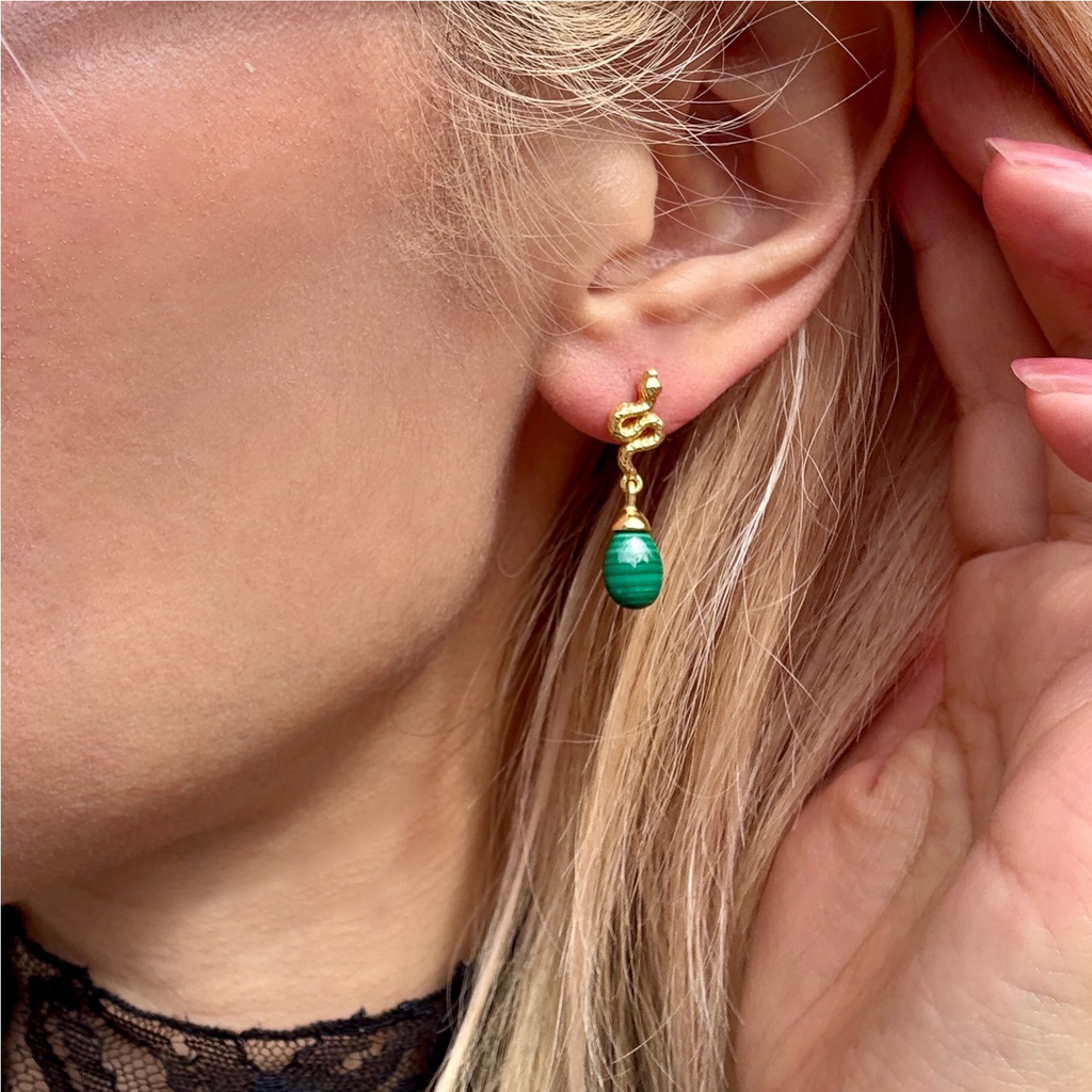 Boucles d'oreilles pendantes Méduse en malachite