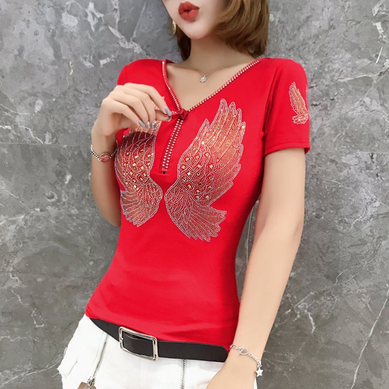 Trendy European Style Heavy Duty Zipper Cotton Short Sleeved T-shirt For Women - BECAMAS FASHION HUB