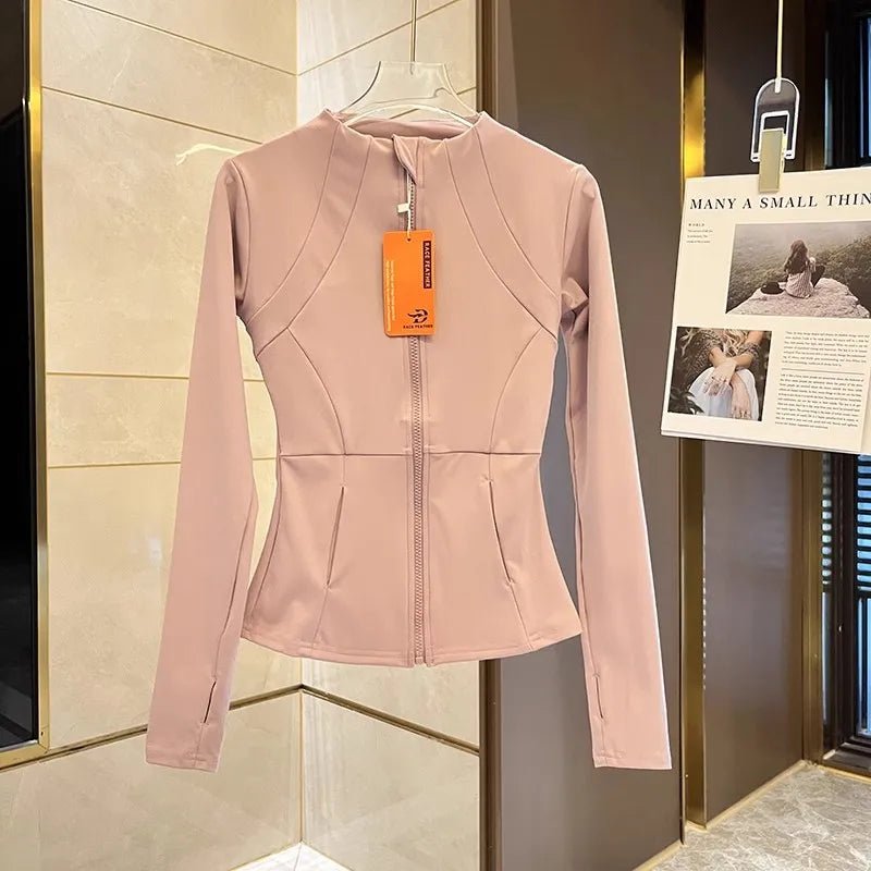 Women Sports Jacket Zip Fitness Yoga Shirt Workout Running Coats Warm Gym Long Sleeve Top Cardigan Slim Tight Jacket Activewear - BECAMAS FASHION HUB